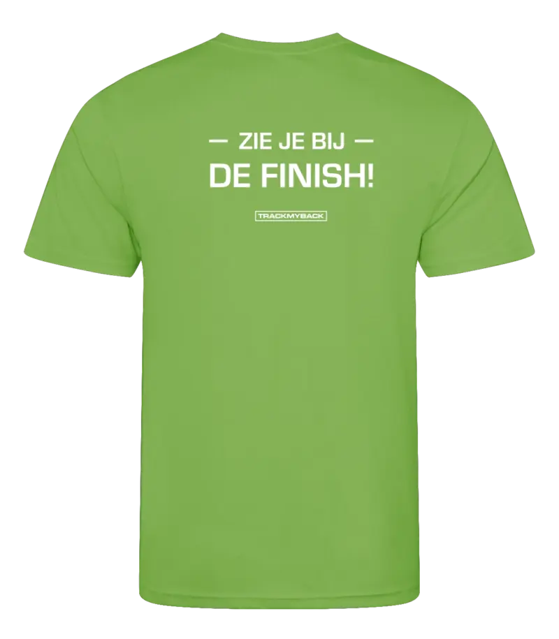 Lime heren t-shirt met tekst: Zie je bij de finish!